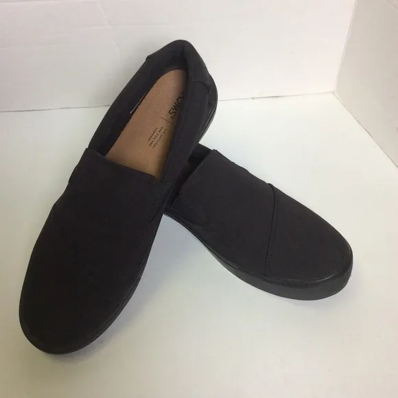 Toms Luca Black Canvas Slip On Shoes, Sz 11