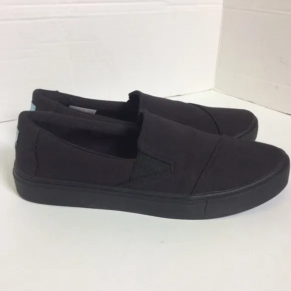 Toms Luca Black Canvas Slip On Shoes, Sz 11