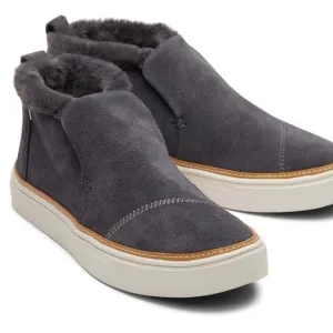 TOMS Paxton High Top Slip-On Sneakers - Forged Iron Grey Suede with Faux Fur