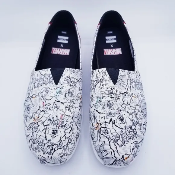 Toms x Marvel Collab White Concept Art Print  Canvas Slip-On Shoes Men's 11