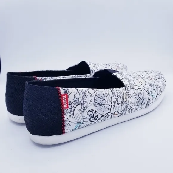 Toms x Marvel Collab White Concept Art Print  Canvas Slip-On Shoes Men's 11