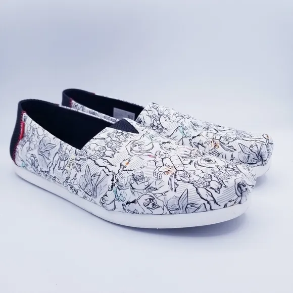 Toms x Marvel Collab White Concept Art Print  Canvas Slip-On Shoes Men's 11