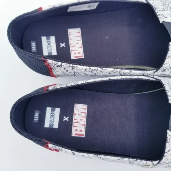 Toms x Marvel Collab White Concept Art Print  Canvas Slip-On Shoes Men's 11