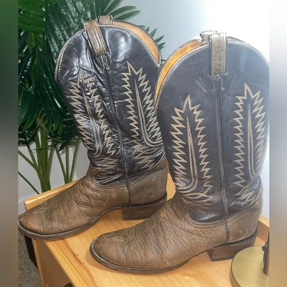Tony‎ Lama 6442 Dark Brown Leather Cowboy Western Tall Boots Mens Size 12 D