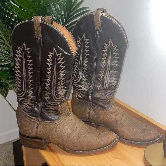 Tony‎ Lama 6442 Dark Brown Leather Cowboy Western Tall Boots Mens Size 12 D