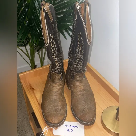 Tony‎ Lama 6442 Dark Brown Leather Cowboy Western Tall Boots Mens Size 12 D