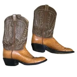 TONY LAMA brown tan ostrich leather western cowboy heavy leather boots 8 D