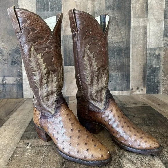 Tony Lama Vintage 1984 Signature Series Full Ostrich Cowboy Boots Mens 8 D