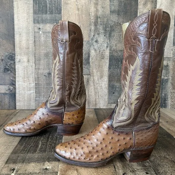 Tony Lama Vintage 1984 Signature Series Full Ostrich Cowboy Boots Mens 8 D