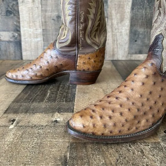 Tony Lama Vintage 1984 Signature Series Full Ostrich Cowboy Boots Mens 8 D