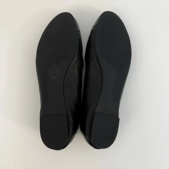 Tory Burch Double TLogo Everly Ballet Flats Leather Cap Toe Black Shoes 9