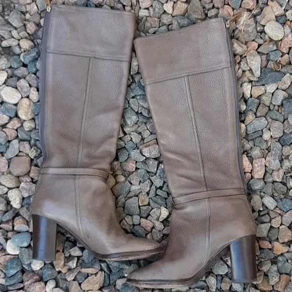 Tory Burch gray leather tall heeled knee boots