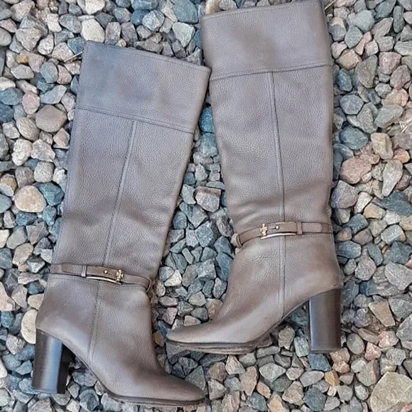 Tory Burch gray leather tall heeled knee boots