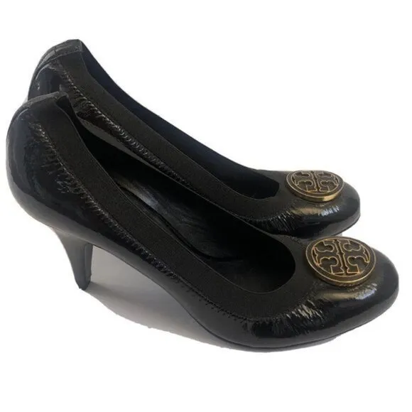 Tory Burch Heels Shoes Black Leather Size 9 Close Toe