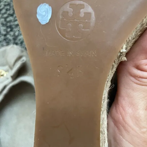Tory Burch Jackie Wedge Espadrille Platform Peep Toe Tan Canvas Shoes 9.5 (J)