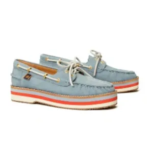Tory Burch Joey Platform Boat Shoes Nubuck Blue Leather NEW in Box Women's 9.5