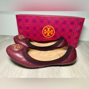 Tory Burch Leather Purple plum Flats Ballet Shoes size 7.5