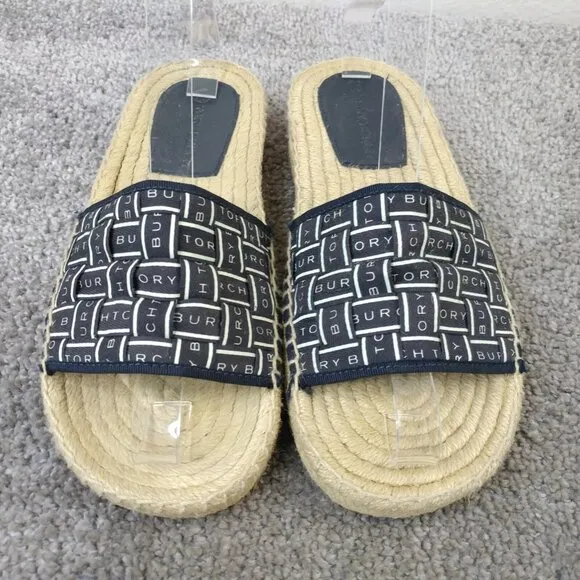 Tory Burch Ribbon Espadrille Slide Womens Size 6 Shoes Navy Blue Slip On Sandals