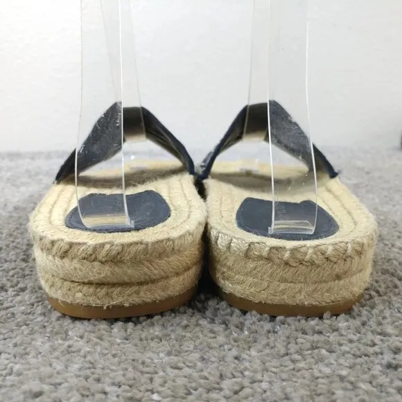 Tory Burch Ribbon Espadrille Slide Womens Size 6 Shoes Navy Blue Slip On Sandals