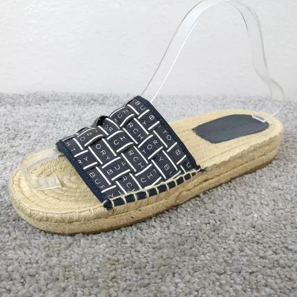 Tory Burch Ribbon Espadrille Slide Womens Size 6 Shoes Navy Blue Slip On Sandals
