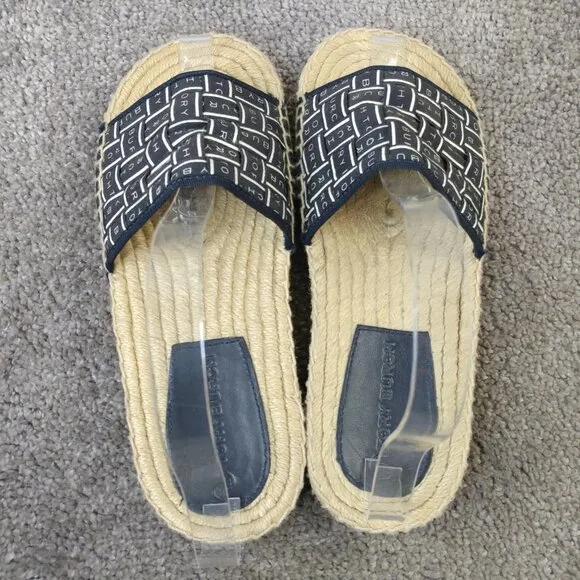 Tory Burch Ribbon Espadrille Slide Womens Size 6 Shoes Navy Blue Slip On Sandals