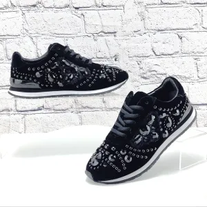 TORY BURCH SCARLETT RUNNER - Sneakers, velvet embellishment, black, size 5