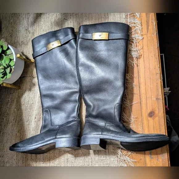 Tory Burch • T Hardware Equestrian Riding Boots Tall Black Leather