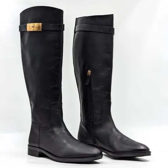 Tory Burch • T Hardware Equestrian Riding Boots Tall Black Leather