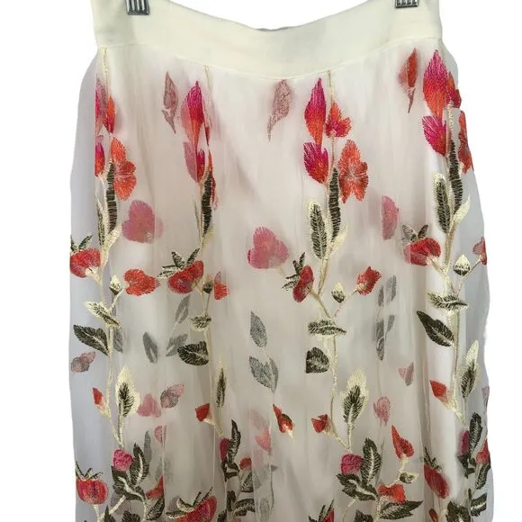 TRIXXI White Floral Embroidered Prom Party Maxi Skirt w Tulle Junior Sz 1