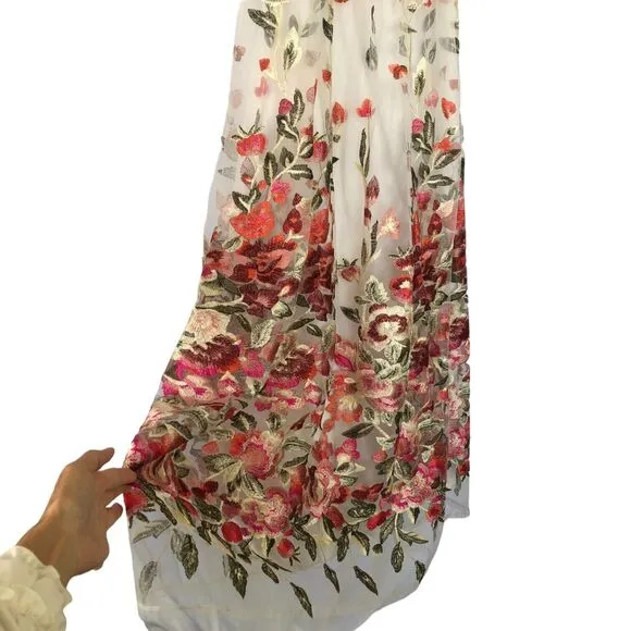 TRIXXI White Floral Embroidered Prom Party Maxi Skirt w Tulle Junior Sz 1