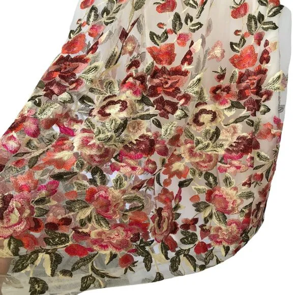 TRIXXI White Floral Embroidered Prom Party Maxi Skirt w Tulle Junior Sz 1