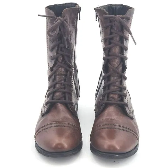 Troopa Combat Boots Womens Size 11 Brown Leather Lace-up Granny Grannycore Retro
