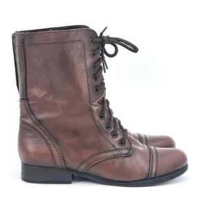 Troopa Combat Boots Womens Size 11 Brown Leather Lace-up Granny Grannycore Retro