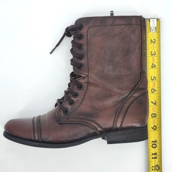 Troopa Combat Boots Womens Size 11 Brown Leather Lace-up Granny Grannycore Retro