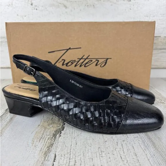 Trotters womens 8.5 Dea black woven leather slingback slip on shoe new pump