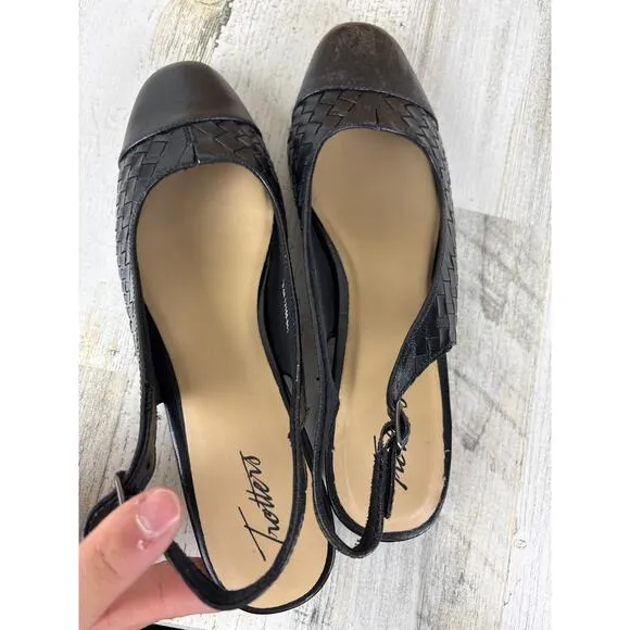 Trotters womens 8.5 Dea black woven leather slingback slip on shoe new pump