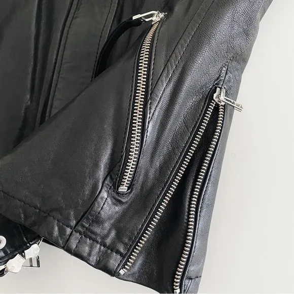 🔥TRUE RELIGION 100% Leather Sequin Motorcycle Jacket Phoenix Embroidery Black S