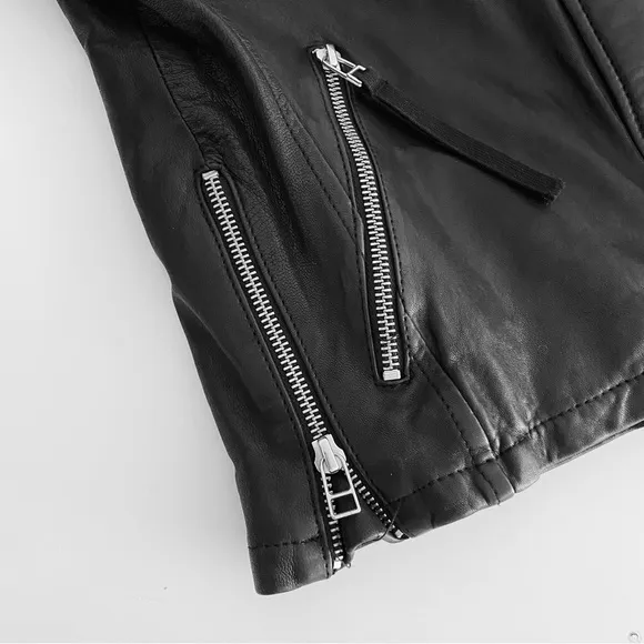 🔥TRUE RELIGION 100% Leather Sequin Motorcycle Jacket Phoenix Embroidery Black S
