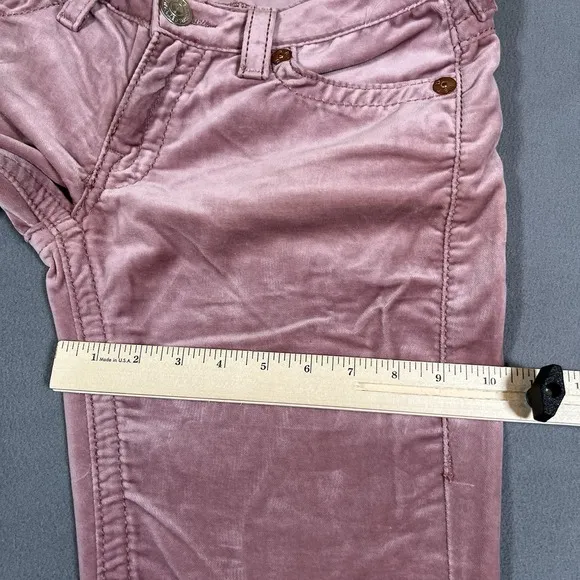 True Religion Joey Big T Velour Flare Leg Pants Sz 31x30 Pink‎ Bootcut Flaps USA
