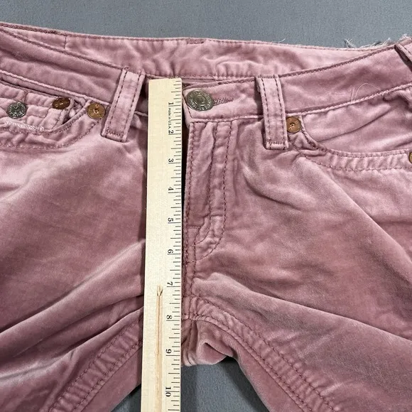 True Religion Joey Big T Velour Flare Leg Pants Sz 31x30 Pink‎ Bootcut Flaps USA