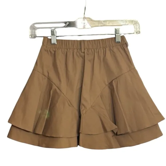 TWINSET Milano | Brown Poplin Girls Shorts with Flounces Ruffles Twin Set