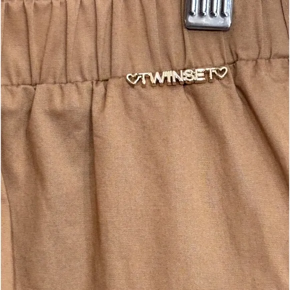 TWINSET Milano | Brown Poplin Girls Shorts with Flounces Ruffles Twin Set
