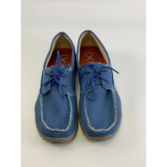 Twisted X Boat Shoe Driving Moc Toe Denim Canvas Blue Laces MDM0052 Mens 11.5