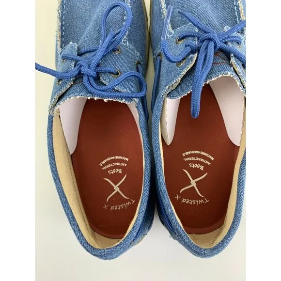Twisted X Boat Shoe Driving Moc Toe Denim Canvas Blue Laces MDM0052 Mens 11.5