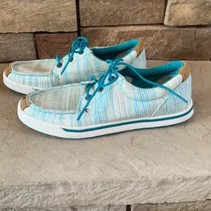 Twisted X Hooey turquoise and white lace up canvas shoes sz 7M