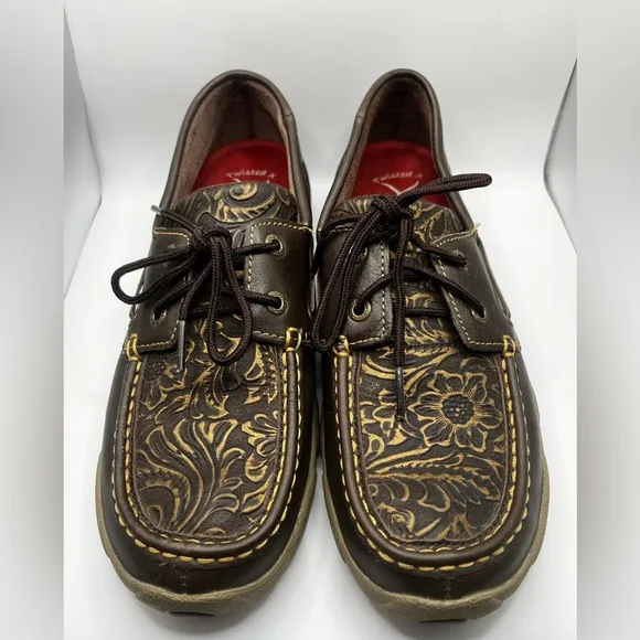 TWISTED X WOMEN'S TOOLED BOAT SHOE DRIVING MOCS Size 7.5