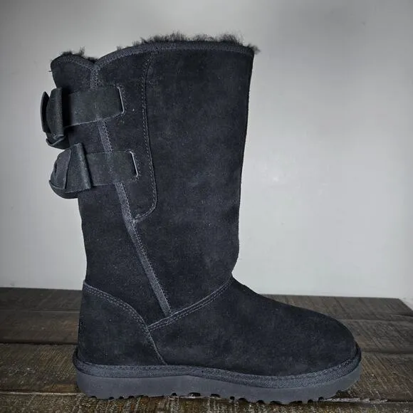 UGG Allegra Bow II Womens Size 6 Tall Boots Shoes Winter Warm Suede Black