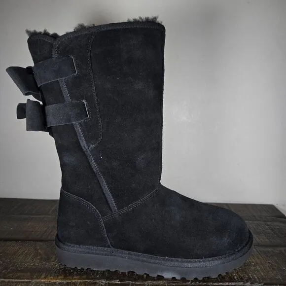 UGG Allegra Bow II Womens Size 6 Tall Boots Shoes Winter Warm Suede Black