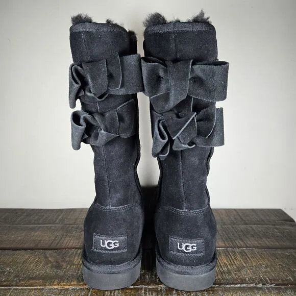 UGG Allegra Bow II Womens Size 6 Tall Boots Shoes Winter Warm Suede Black