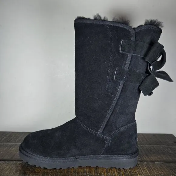 UGG Allegra Bow II Womens Size 6 Tall Boots Shoes Winter Warm Suede Black